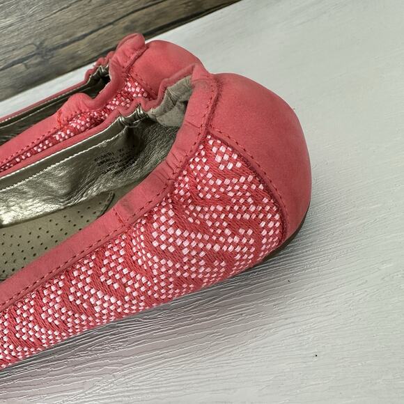 LL Bean Ballet Flats Women Size 8.5 Pink Polka Dot Chevron Stripe Leather Preppy - Picture 4 of 11